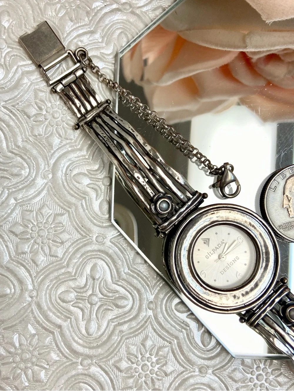 Silpada Designs Hammered Sterling Silver 925 Bracelet Watch Marked 